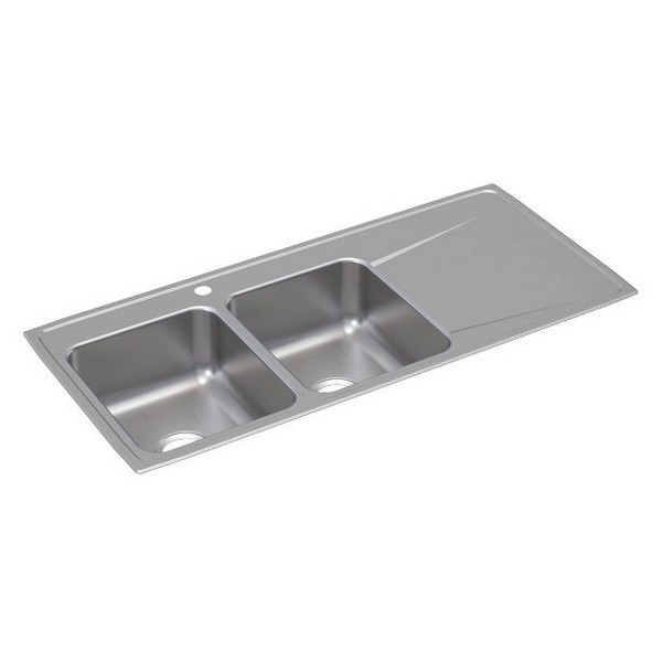 ELKAY ILR4822L0 LUSTERTONE CLASSIC 48 INCH EQUAL DOUBLE BOWL DROP-IN STAINLESS STEEL KITCHEN SINK WITH LEFT SIDE BOWL AND DRAINBOARD - LUSTROUS SATIN