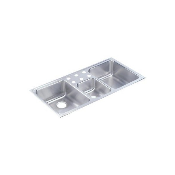ELKAY LCR43220 LUSTERTONE CLASSIC 43 INCH TRIPLE BOWL DROP-IN STAINLESS STEEL KITCHEN SINK - LUSTROUS SATIN AND LUSTERTONE