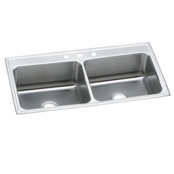 ELKAY DLR4322125 LUSTERTONE CLASSIC 43 INCH EQUAL DOUBLE BOWL DROP-IN STAINLESS STEEL KITCHEN SINK- LUSTROUS SATIN