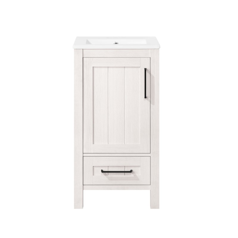 OVE DECORS 15VVA-CLIF18-139TS KANSAS 18 INCH SINGLE SINK BATHROOM VANITY IN ANTIQUE WHITE AND BLACK HARDWARE