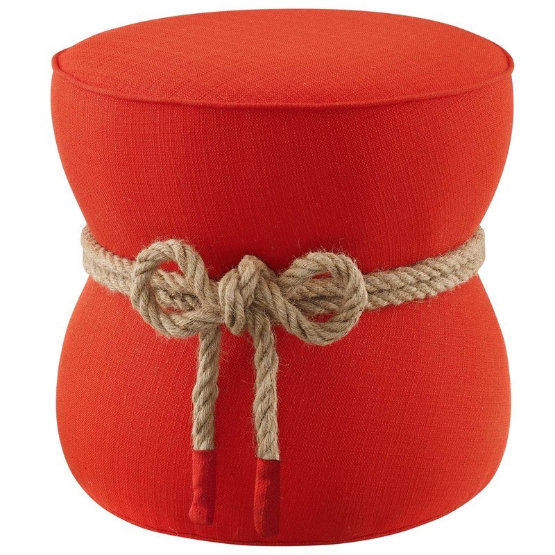 MODWAY EEI-3483 BEAT 19 INCH NAUTICAL ROPE UPHOLSTERED FABRIC OTTOMAN