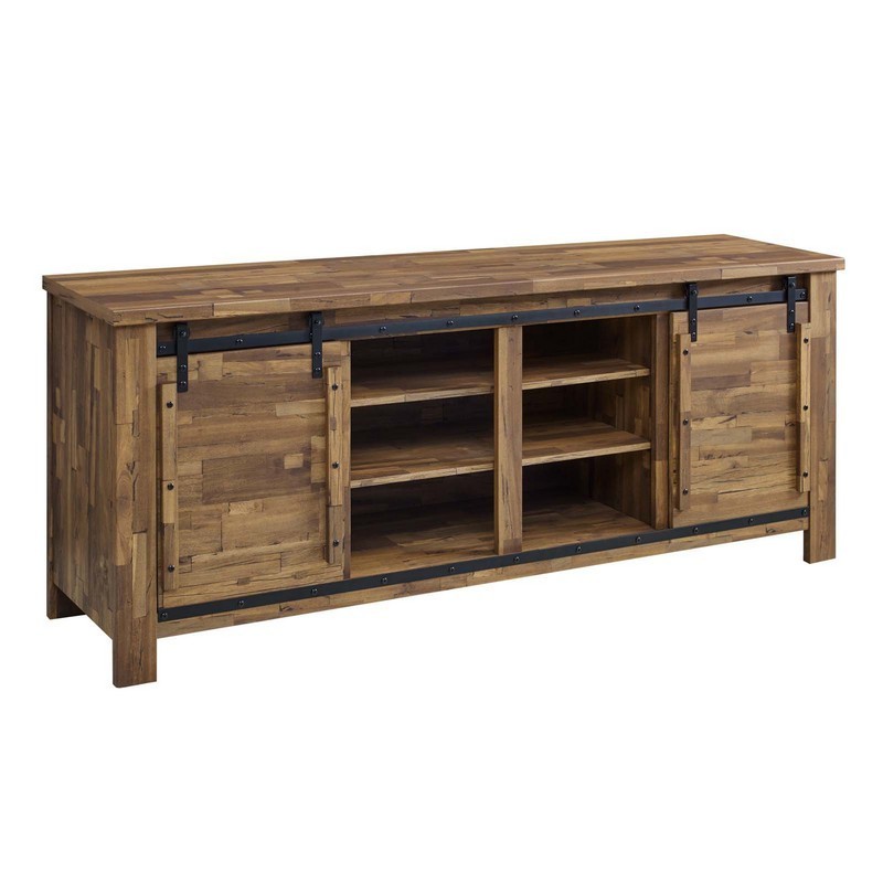 MODWAY EEI-3489-WAL CHESHIRE 71 INCH RUSTIC SLIDING DOOR TV STAND