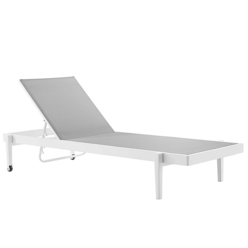 MODWAY EEI-3610-WHI-GRY CHARLESTON 28 1/2 INCH OUTDOOR PATIO CHAISE LOUNGE CHAIR