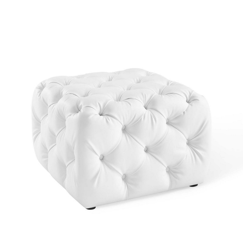 MODWAY EEI-3775-WHI AMOUR 24 INCH TUFTED BUTTON SQUARE FAUX LEATHER OTTOMAN