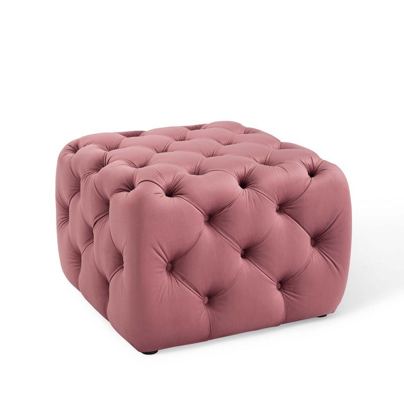MODWAY EEI-3776 AMOUR 24 INCH TUFTED BUTTON SQUARE PERFORMANCE VELVET OTTOMAN