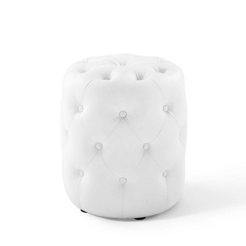 MODWAY EEI-3777-WHI AMOUR 15 1/2 INCH TUFTED BUTTON ROUND FAUX LEATHER OTTOMAN