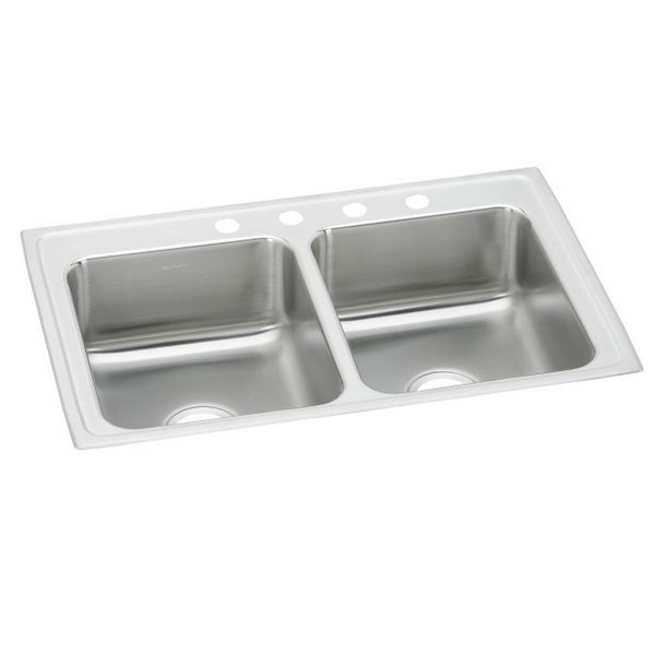ELKAY LR43220 LUSTERTONE CLASSIC 43 INCH EQUAL DOUBLE BOWL DROP-IN STAINLESS STEEL KITCHEN SINK - LUSTROUS SATIN
