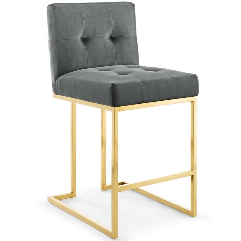 MODWAY EEI-3853 PRIVY 23 1/2 INCH GOLD STAINLESS STEEL PERFORMANCE VELVET COUNTER STOOL