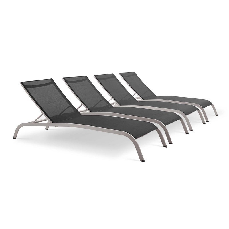 MODWAY EEI-4007 SAVANNAH 100 INCH OUTDOOR PATIO MESH CHAISE LOUNGE SET OF 4
