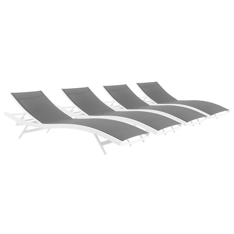 MODWAY EEI-4039 GLIMPSE 100 INCH OUTDOOR PATIO MESH CHAISE LOUNGE SET OF 4