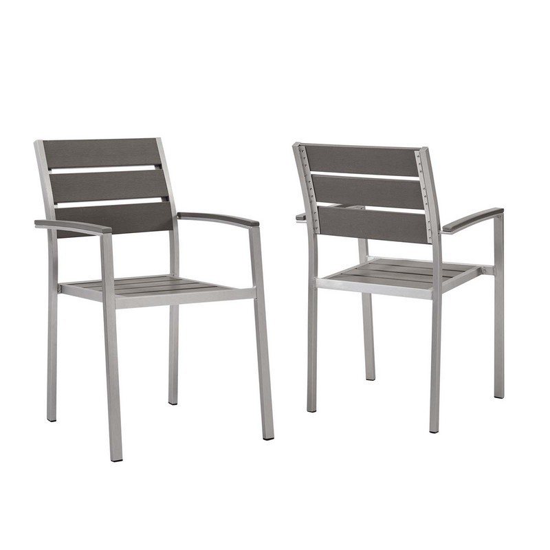 MODWAY EEI-4042-SLV-GRY SHORE 42 INCH OUTDOOR PATIO ALUMINUM DINING ARMCHAIR SET OF 2