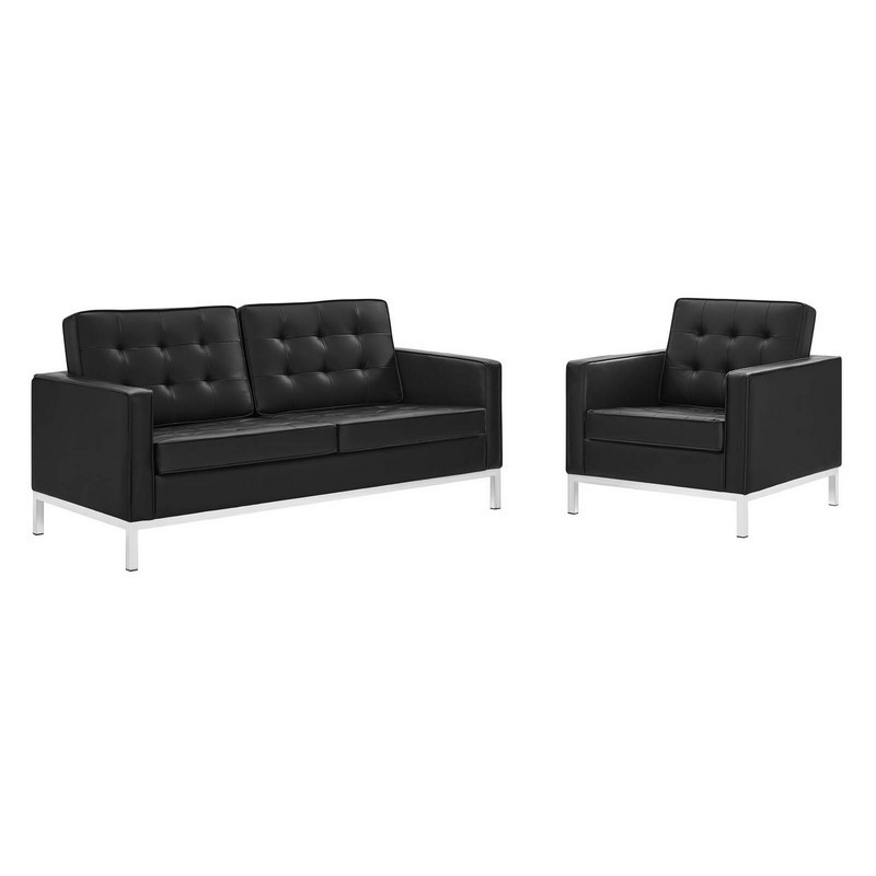 MODWAY EEI-4102 LOFT 95 INCH TUFTED UPHOLSTERED FAUX LEATHER LOVESEAT AND ARMCHAIR SET