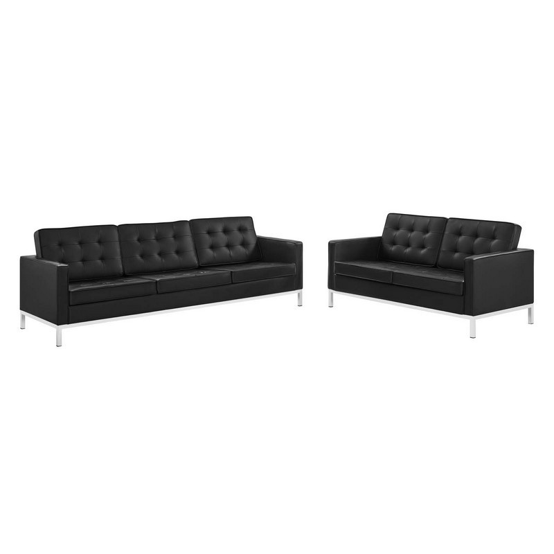 MODWAY EEI-4106 LOFT 123 INCH TUFTED UPHOLSTERED FAUX LEATHER SOFA AND LOVESEAT SET
