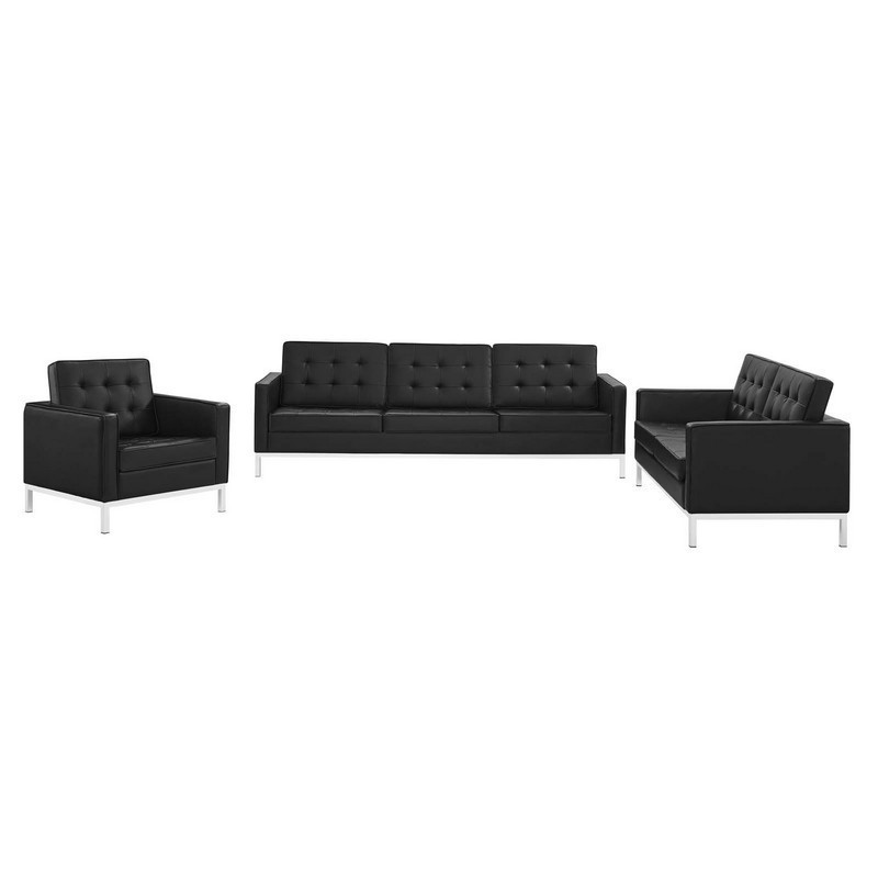 MODWAY EEI-4107 LOFT 95 INCH TUFTED UPHOLSTERED FAUX LEATHER 3 PIECE SET