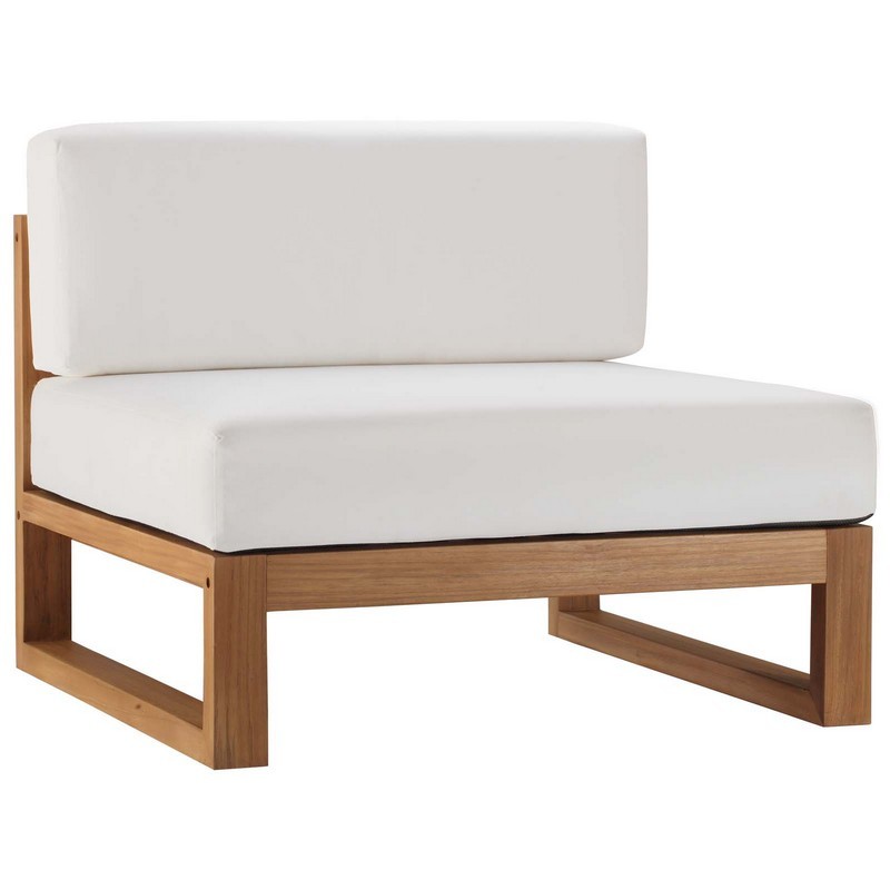 MODWAY EEI-4125-NAT-WHI UPLAND 33 1/2 INCH OUTDOOR PATIO TEAK WOOD ARMLESS CHAIR