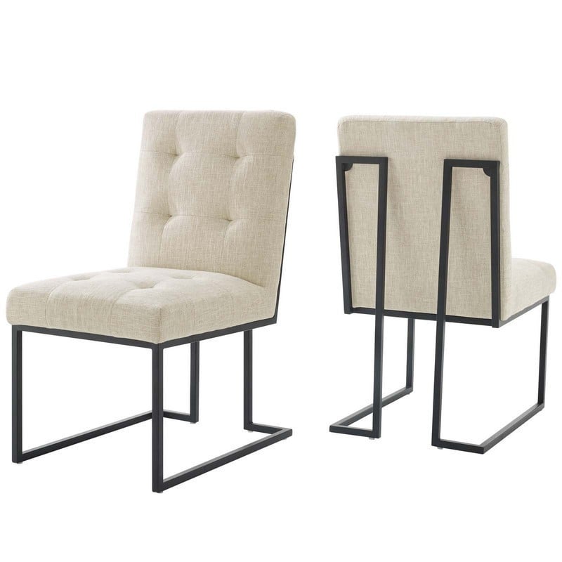 MODWAY EEI-4153 PRIVY 38 INCH BLACK STAINLESS STEEL UPHOLSTERED FABRIC DINING CHAIR SET OF 2