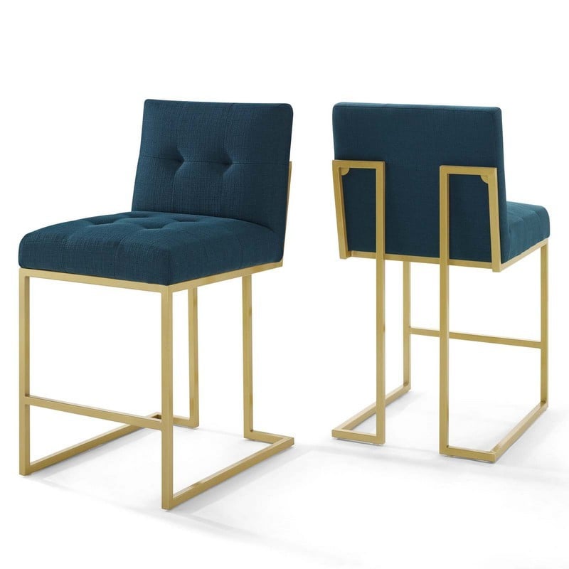 MODWAY EEI-4154 PRIVY 46 INCH GOLD STAINLESS STEEL UPHOLSTERED FABRIC COUNTER STOOL SET OF 2