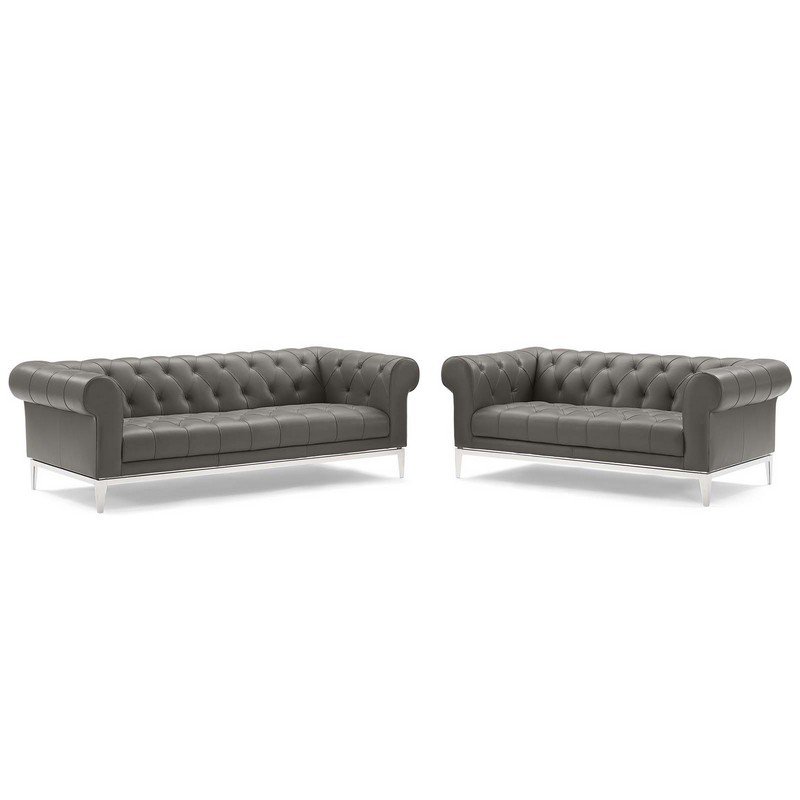 MODWAY EEI-4189 IDYLL 123 1/2 INCH TUFTED UPHOLSTERED LEATHER SOFA AND LOVESEAT SET