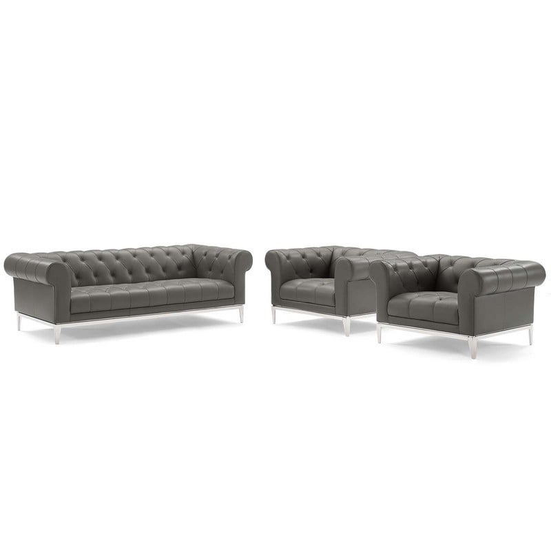 MODWAY EEI-4192-GRY-SET IDYLL 123 1/2 INCH TUFTED UPHOLSTERED LEATHER 3 PIECE SET