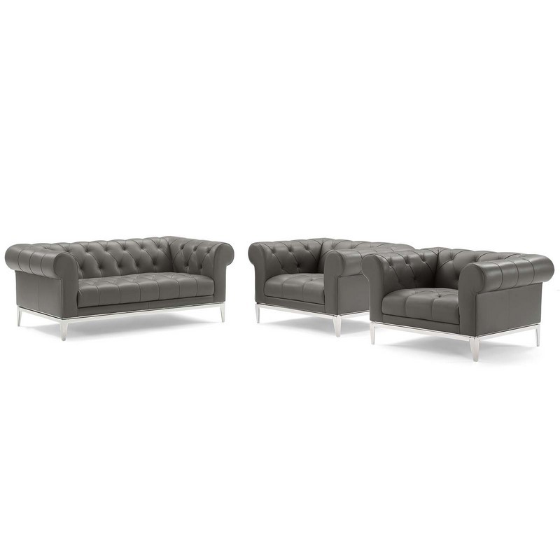 MODWAY EEI-4194 IDYLL 109 INCH TUFTED UPHOLSTERED LEATHER 3 PIECE SET