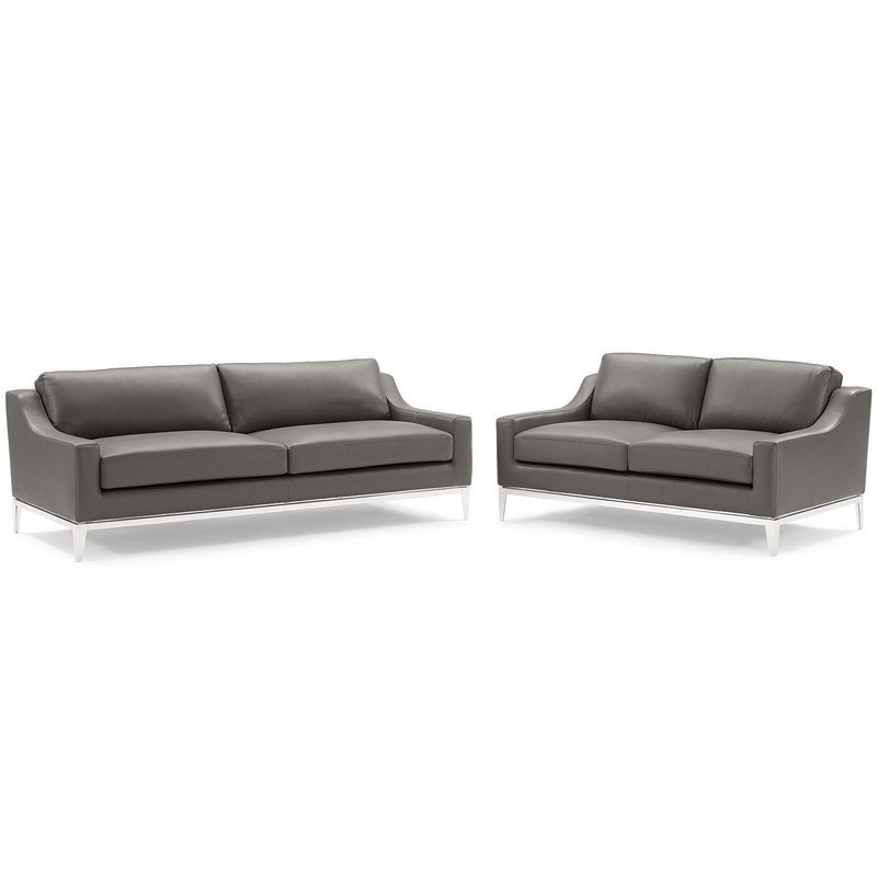MODWAY EEI-4196 HARNESS 123 INCH STAINLESS STEEL BASE LEATHER SOFA AND LOVESEAT SET