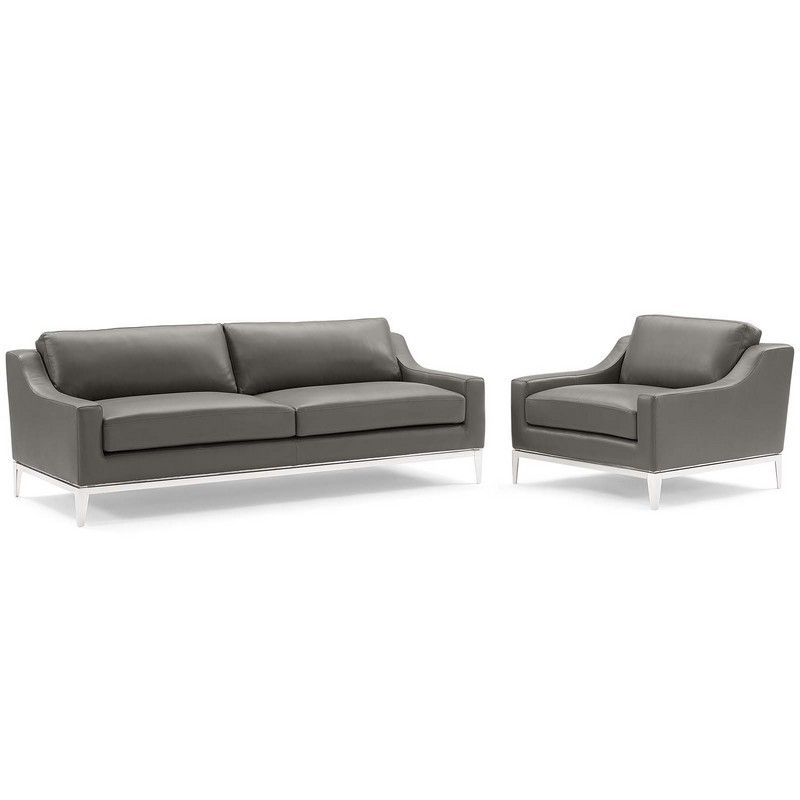 MODWAY EEI-4198 HARNESS 123 1/2 INCH STAINLESS STEEL BASE LEATHER SOFA & ARMCHAIR SET