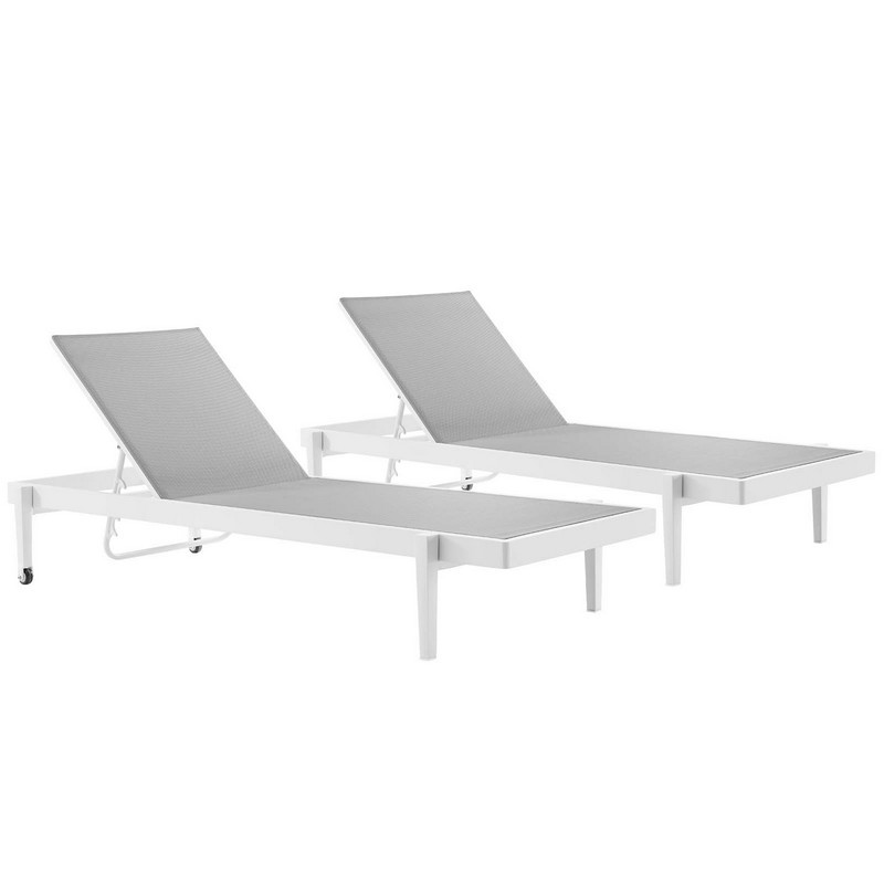 MODWAY EEI-4204-WHI-GRY CHARLESTON 57 INCH OUTDOOR PATIO ALUMINUM CHAISE LOUNGE CHAIR SET OF 2