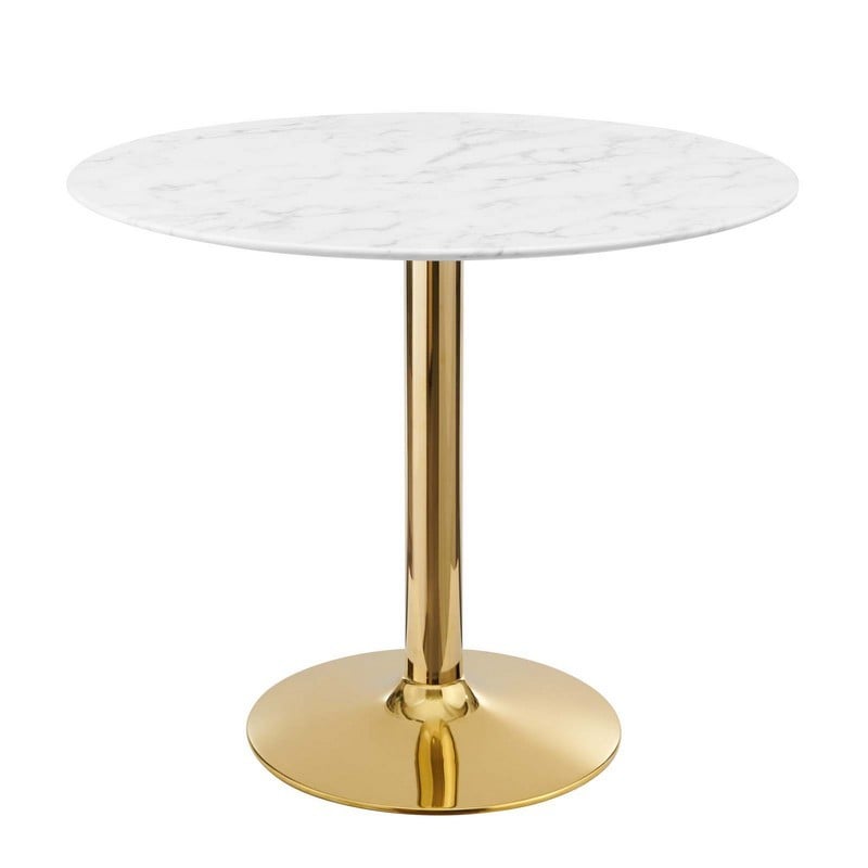 MODWAY EEI-4549-GLD-WHI VERNE 35 INCH ARTIFICIAL MARBLE DINING TABLE