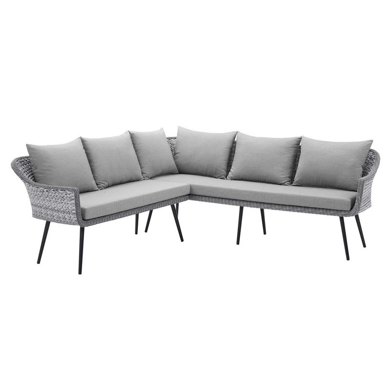 MODWAY EEI-4658-GRY-GRY ENDEAVOR 82 INCH OUTDOOR PATIO WICKER RATTAN SECTIONAL SOFA