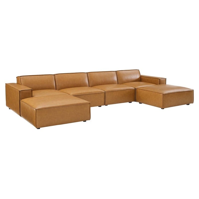 MODWAY EEI-4713-TAN RESTORE 164 INCH 6-PIECE VEGAN LEATHER SECTIONAL SOFA