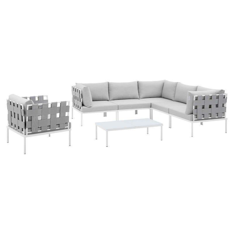 MODWAY EEI-4937 HARMONY 7-PIECE SUNBRELLA OUTDOOR PATIO ALUMINUM SECTIONAL SOFA SET