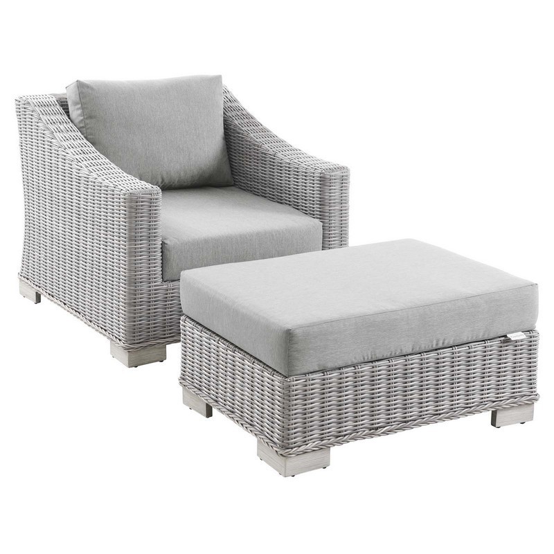 MODWAY EEI-5090 CONWAY OUTDOOR PATIO WICKER RATTAN 2-PIECE ARMCHAIR AND OTTOMAN SET
