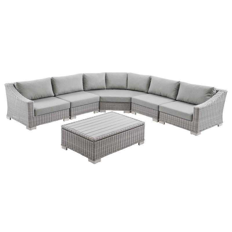 MODWAY EEI-5094 CONWAY 100 INCH OUTDOOR PATIO WICKER RATTAN 6-PIECE SECTIONAL SOFA FURNITURE SET