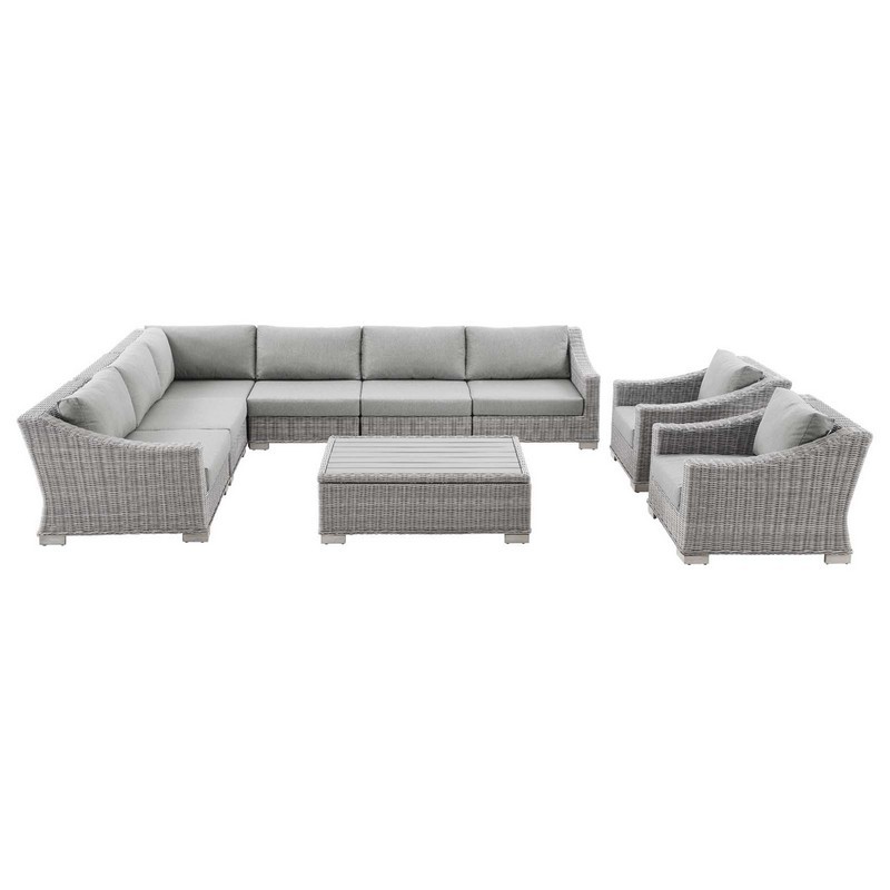 MODWAY EEI-5096 CONWAY OUTDOOR PATIO WICKER RATTAN 9-PIECE SECTIONAL SOFA FURNITURE SET