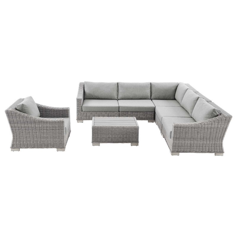 MODWAY EEI-5098 CONWAY OUTDOOR PATIO WICKER RATTAN 7-PIECE SECTIONAL SOFA FURNITURE SET