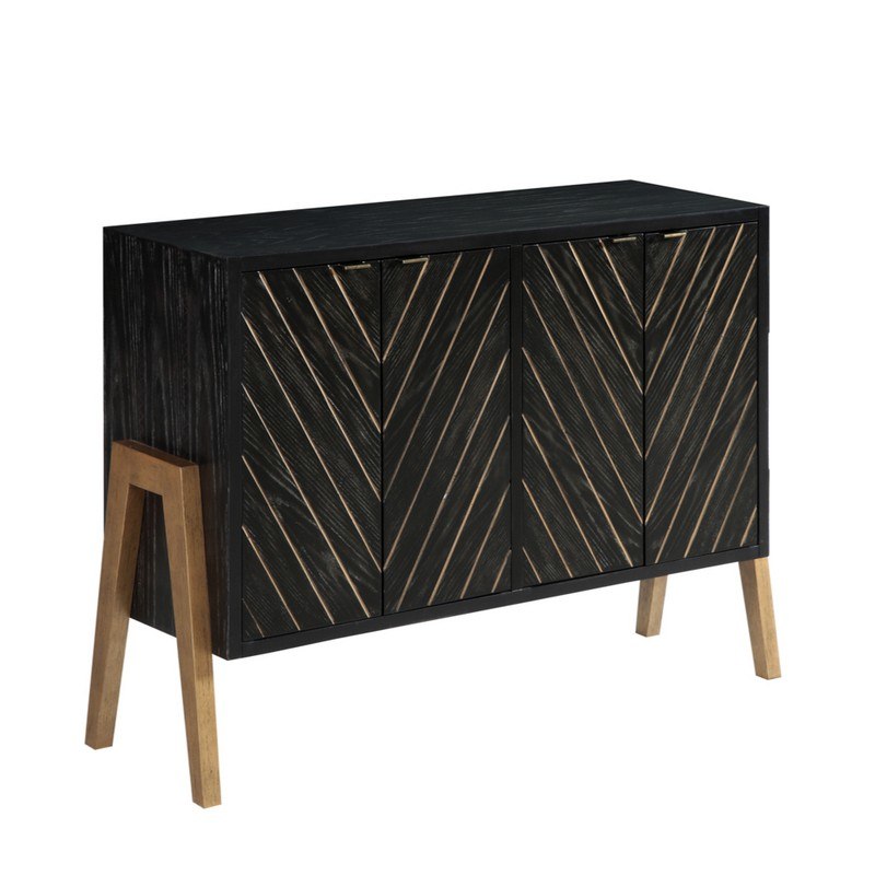 INFURNITURE AC1832-47-MX 47 INCH FOUR DOOR CREDENZA IN BLACK WITH GOLDEN STRIPES