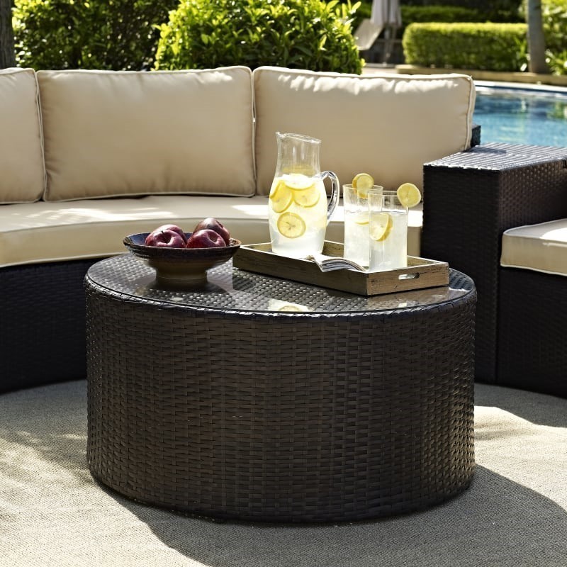 CROSLEY CO7121 CATALINA 32 INCH OUTDOOR WICKER ROUND COFFEE TABLE