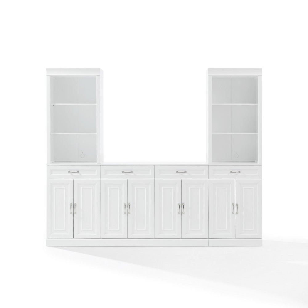CROSLEY KF33039WH STANTON 95 INCH 3-PIECE SIDEBOARD AND STORAGE BOOKCASE SET IN WHITE