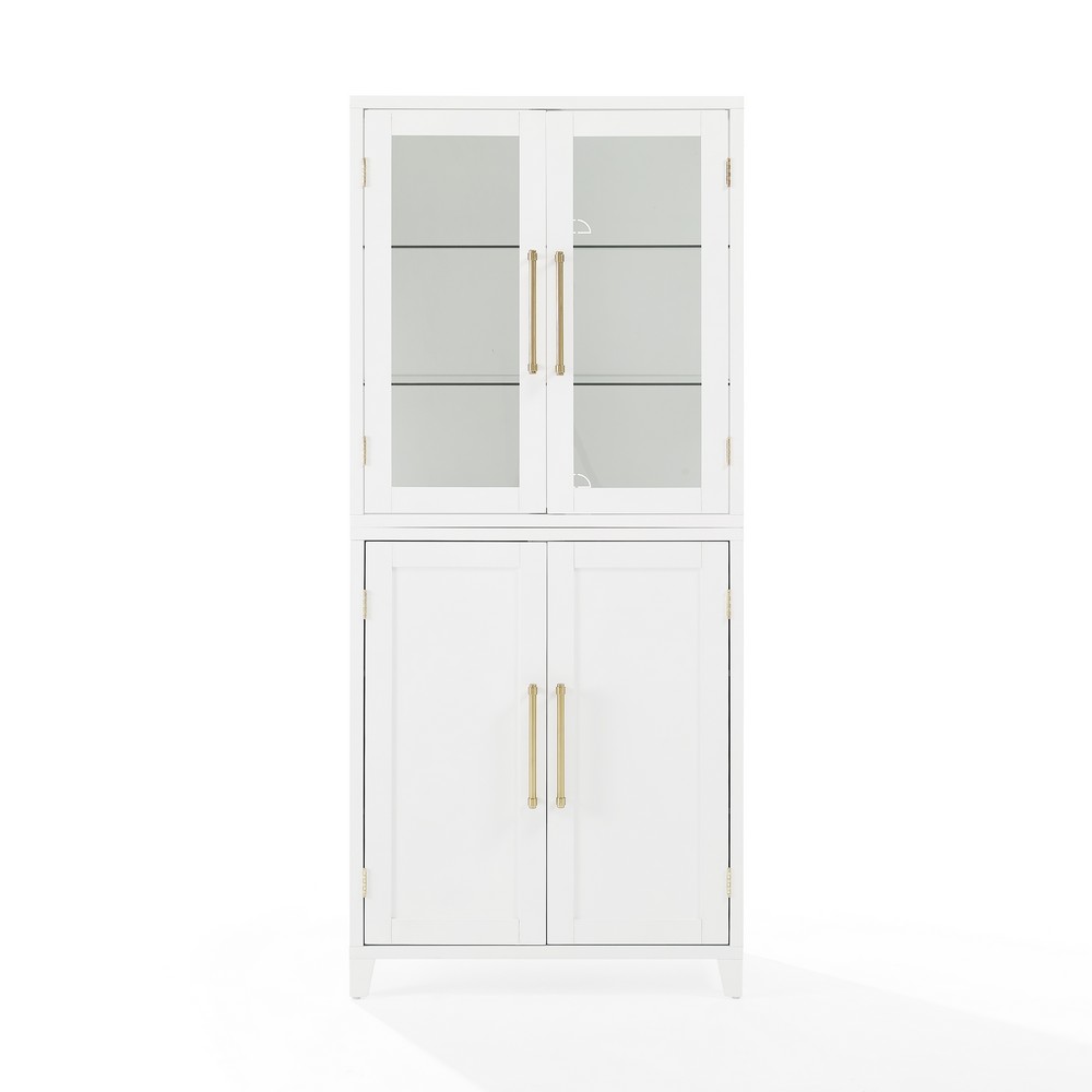 CROSLEY KF33053WH ROARKE 30 INCH PANTRY STORAGE CABINET WITH GLASS DOOR HUTCH IN WHITE