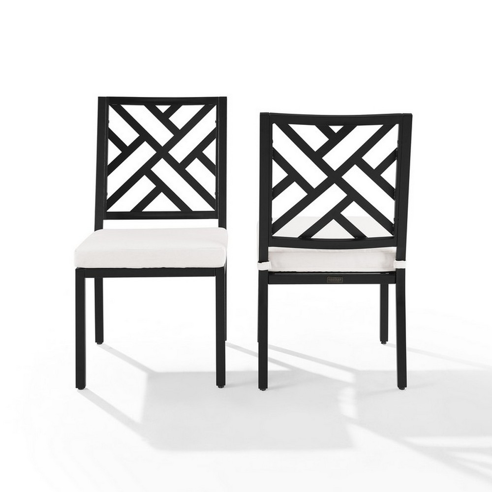 CROSLEY KO60050MB-CR LOCKE 18 3/4 INCH 2-PIECE OUTDOOR DINING CHAIR SET IN CREME AND MATTE BLACK