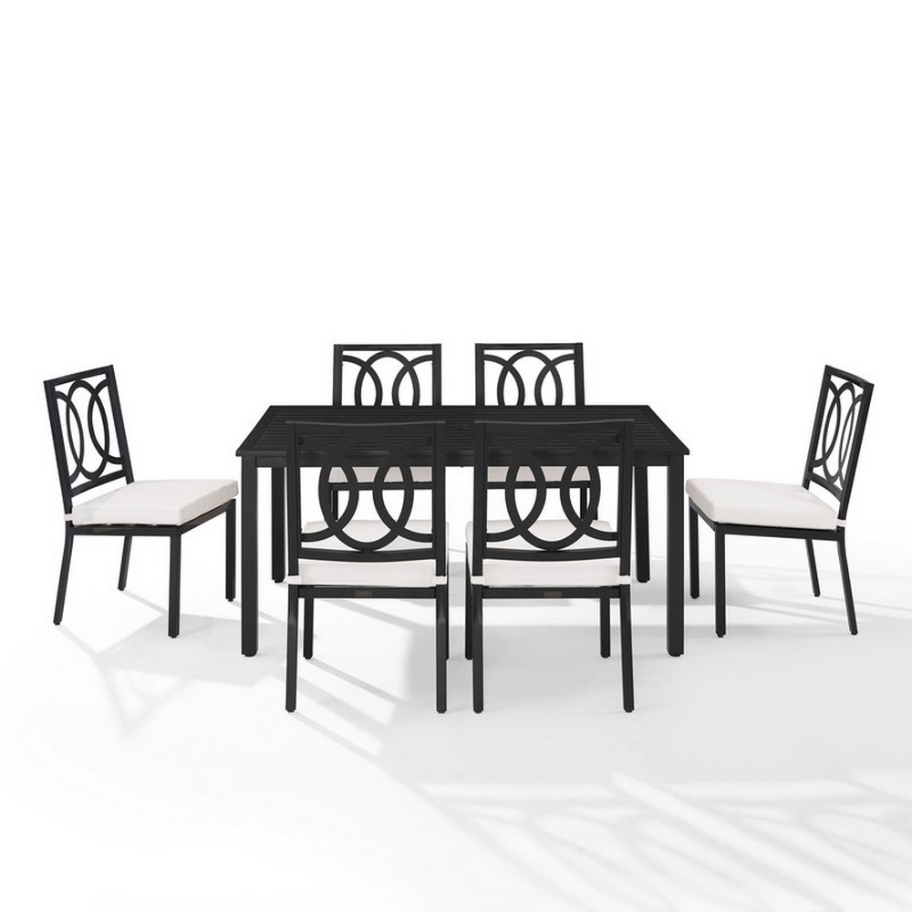 CROSLEY KO60055MB-CR CHAMBERS 7-PIECE OUTDOOR DINING SET IN CREME AND MATTE BLACK