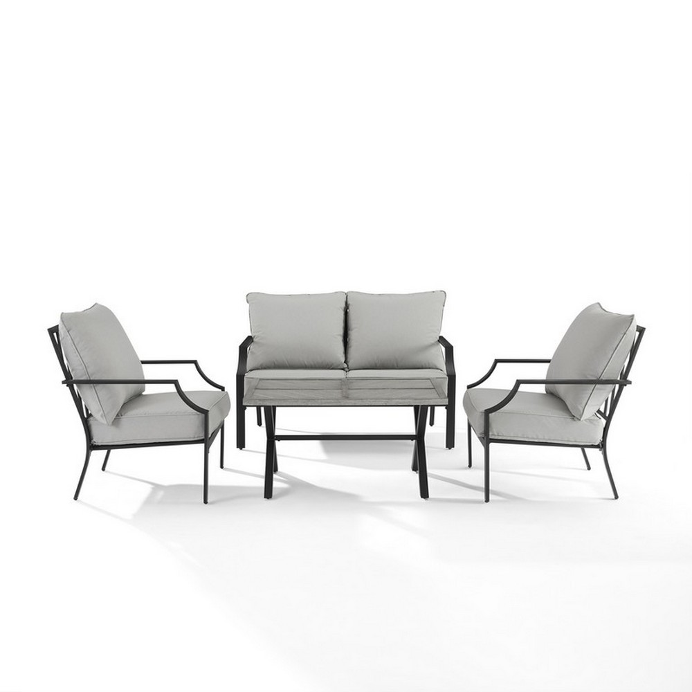 CROSLEY KO60064MB-GY OTTO 4-PIECE OUTDOOR LOVESEAT PATIO FURNITURE SET IN GRAY AND MATTE BLACK