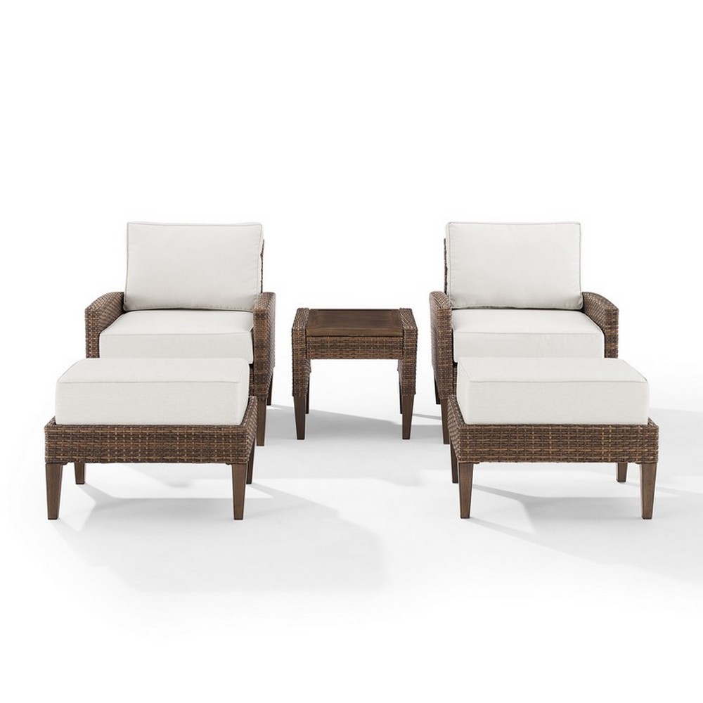 CROSLEY KO70196BR-CR CAPELLA 5-PIECE WICKER OUTDOOR CHAIR SET IN CREME AND BROWN