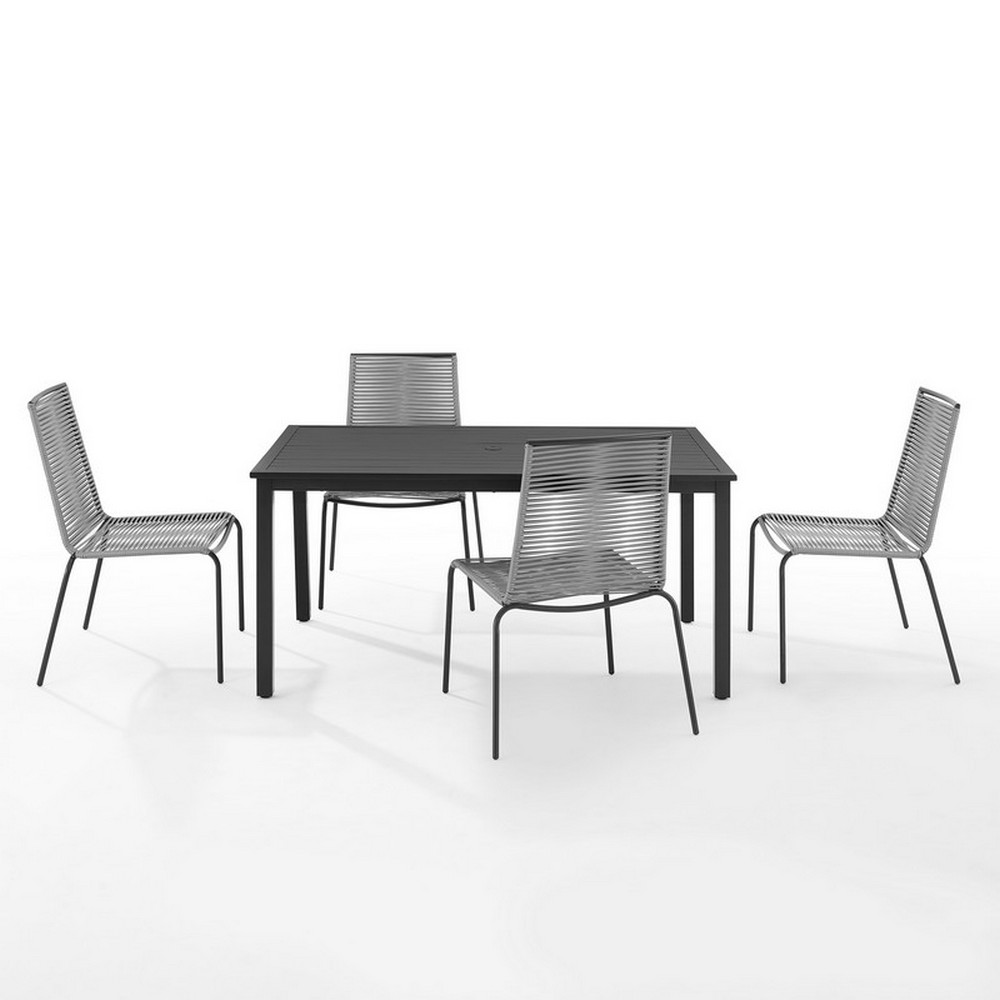 CROSLEY KO70282MB-GY FENTON 5-PIECE WICKER OUTDOOR DINING SET IN GRAY AND MATTE BLACK