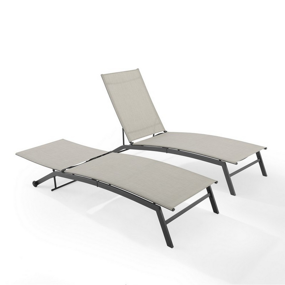 CROSLEY KO70390MB-LG WEAVER 24 3/4 INCH 2-PIECE OUTDOOR CHAISE LOUNGE SET IN LIGHT GRAY AND MATTE BLACK