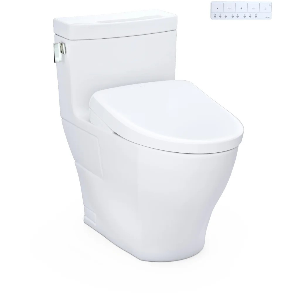 TOTO MW6244736CEF01 LEGATO 1.28 GPF ONE PIECE ELONGATED CHAIR HEIGHT TOILET WITH WASHLET+ S7A AUTO OPEN BIDET SEAT