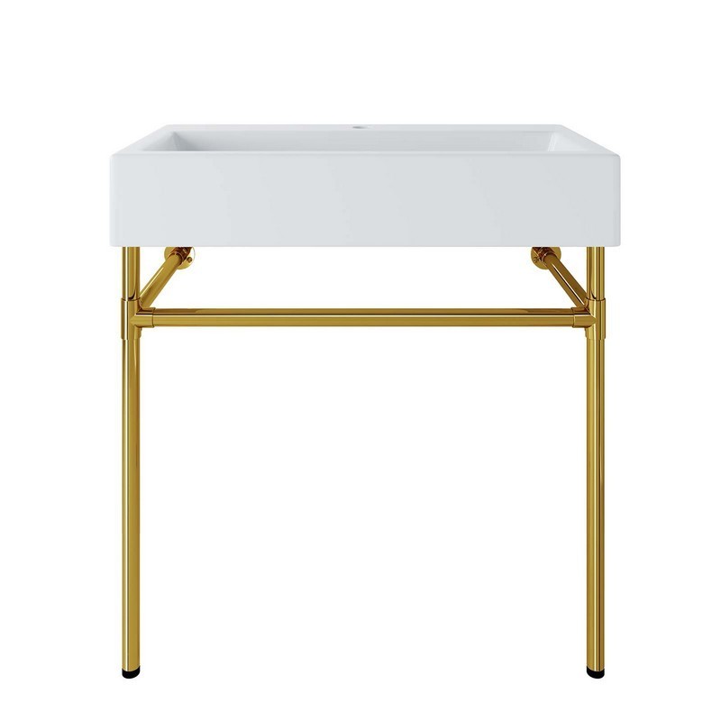 MODWAY EEI-5540-GLD-WHI REDEEM 32 INCH WALL-MOUNT GOLD STAINLESS STEEL BATHROOM VANITY