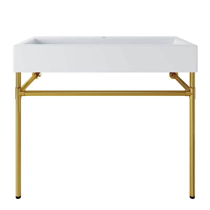 MODWAY EEI-5544-GLD-WHI REDEEM 39 1/2 INCH WALL-MOUNT GOLD STAINLESS STEEL BATHROOM VANITY