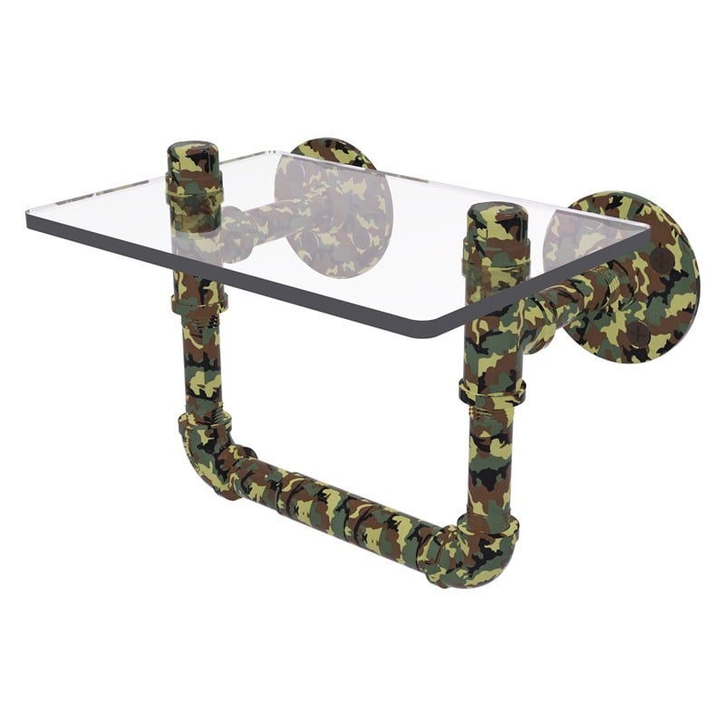 ALLIED BRASS CM-P-130-TPGS-PT1 CAMO 9 1/2 INCH TOILET TISSUE HOLDER WITH GLASS SHELF - MILITARY CAMO