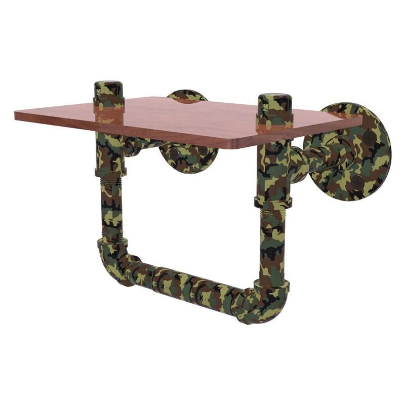 ALLIED BRASS CM-P-140-TPWS-PT1 CAMO 8 1/4 INCH TOILET PAPER HOLDER WITH WOOD SHELF - MILITARY CAMO